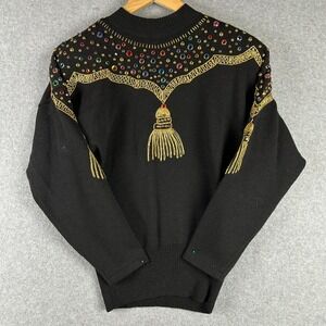 Vintage Antonella Preve NY‎ Gold Tassels & 80's Bling Sweater Size Medium